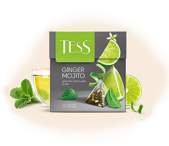 Чай Tess Ginger Mojito, зеленый фруктовый, 20 пирамидок
